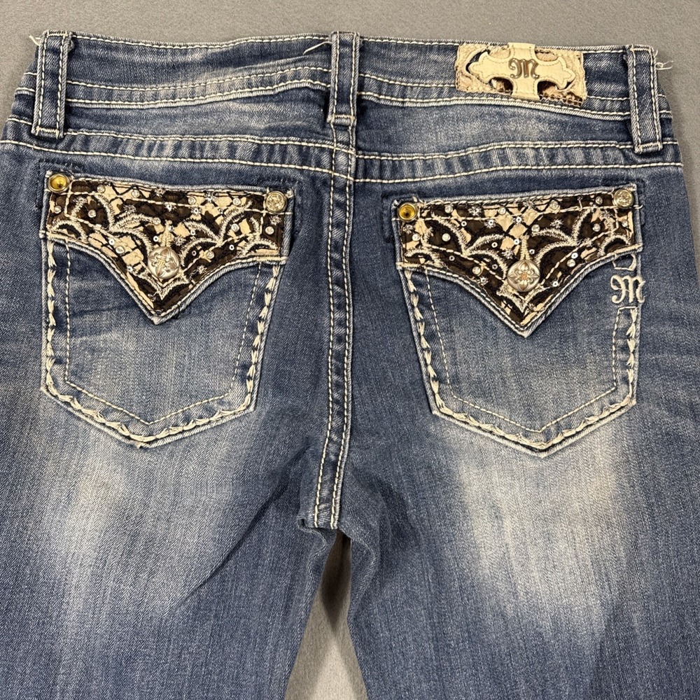 JEANS BOOT Miss Me Women 28 x33 Boot Embellished THICK STITCH RHINESTONE LEATHER